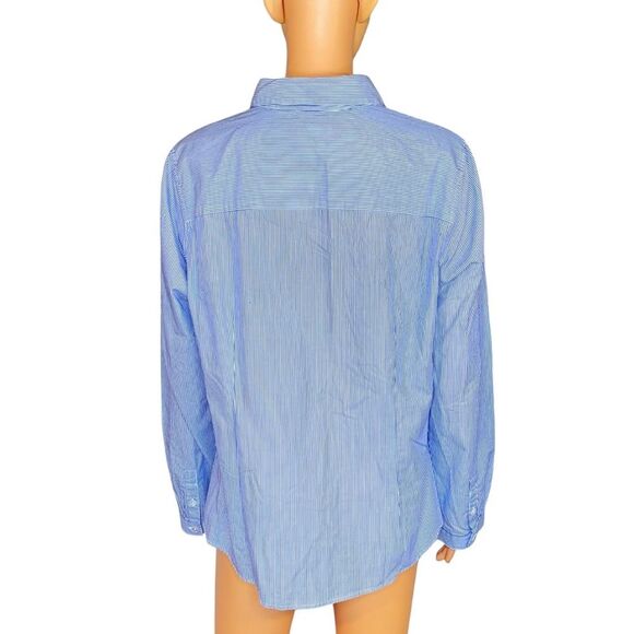 L.L. Bean Pin Stripe Button Down Blouse Subtle Ruffle Detail Womens Size Large - Picture 3 of 5